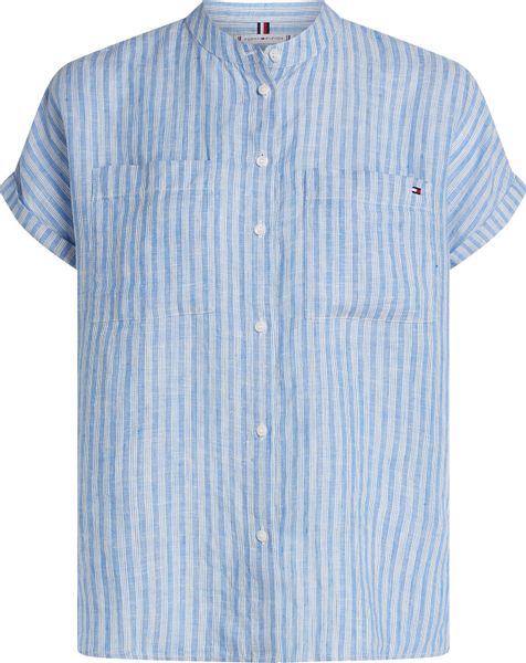 Tommy Hilfiger Kurzarmbluse "ESS LINEN COLLARLESS S/S BLOUSE" mit Logostick günstig online kaufen