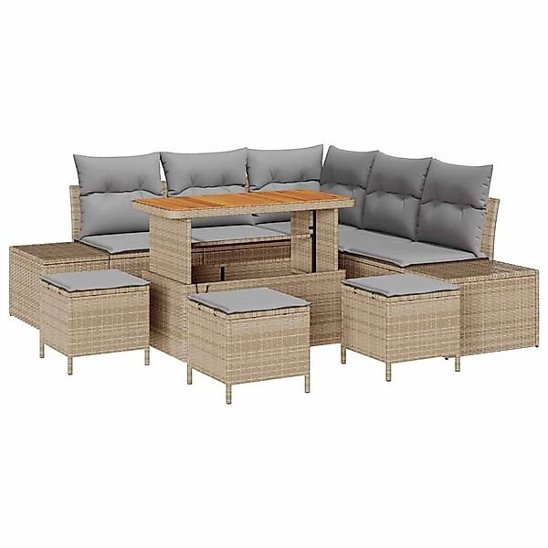 vidaXL Garten-Sofa-Set mit Kissen 9-Tlg Beige Poly Rattan 3362792 günstig online kaufen