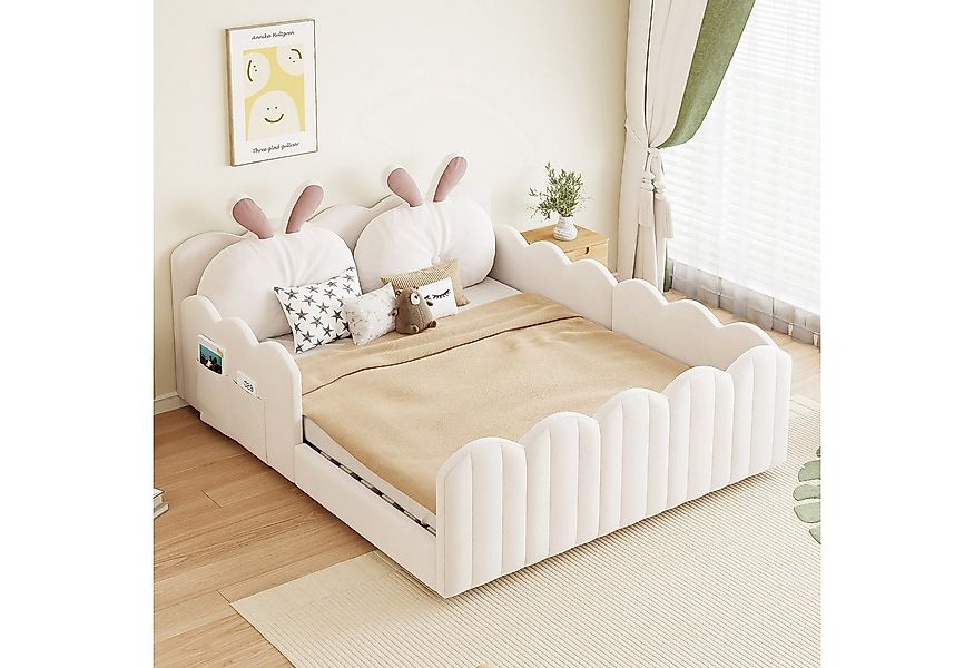 Flieks Polsterbett, Kinderbett Bodenbett 140x200cm mit Kissen in Kaninchenf günstig online kaufen