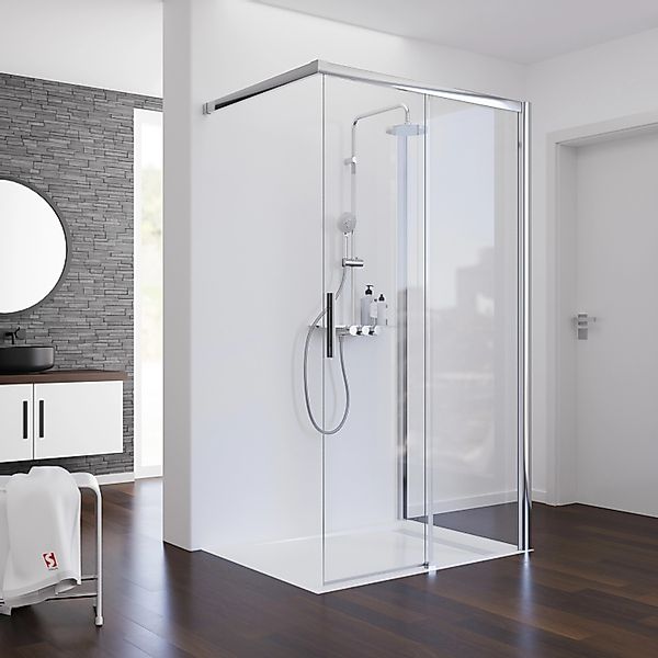 Schulte Schiebetür Walk In mit Wand Chrom-Optik 90 x 140 x 200 cm DIN Recht günstig online kaufen