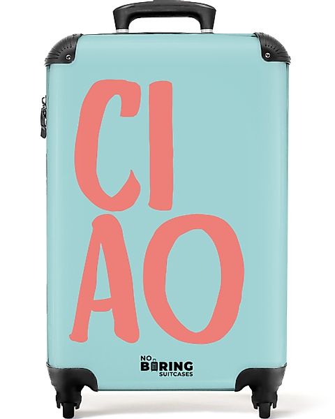 NoBoringSuitcases.com© Hartschalen-Trolley Blau mit rosa Zitat günstig online kaufen