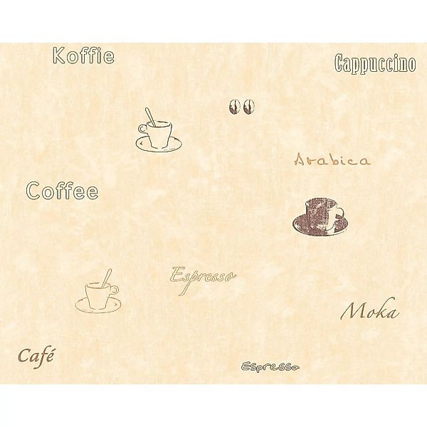 Bricoflor Kaffee Tapete für Küche und Café Papiertapete Gelb Braun Beige Kü günstig online kaufen