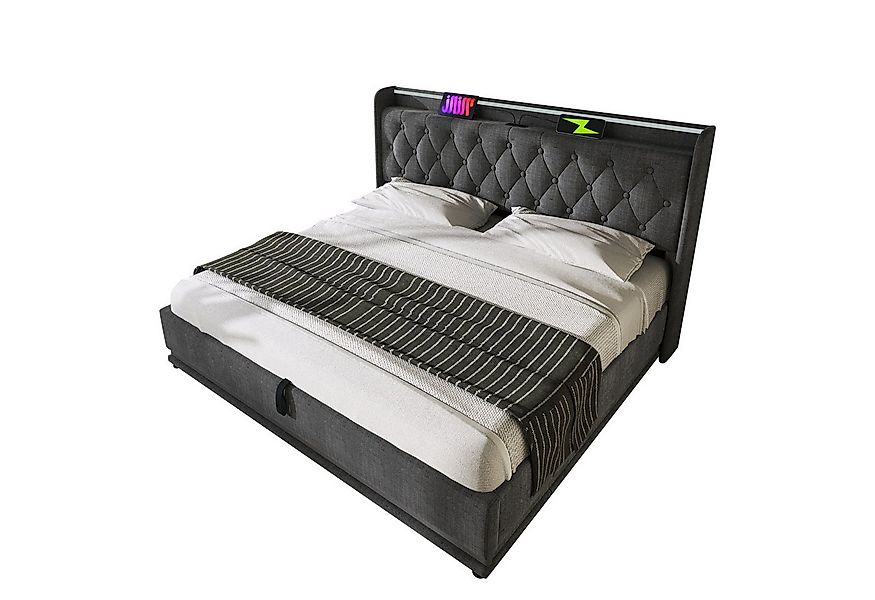 TavilaEcon Boxspringbett mit gepolstertem Kopfteil, 360° LED, USB Typ-C, hy günstig online kaufen