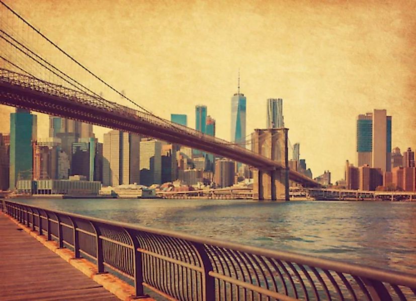 Papermoon Fototapete »NEW YORK-RETRO BROOKLYN BRIDGE MANHATTAN SKYLINE STAD günstig online kaufen