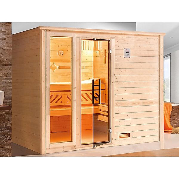 Weka Massivholzsauna Bergen 3 Sparset 7,5 kW BioS Glastür/Fenster günstig online kaufen