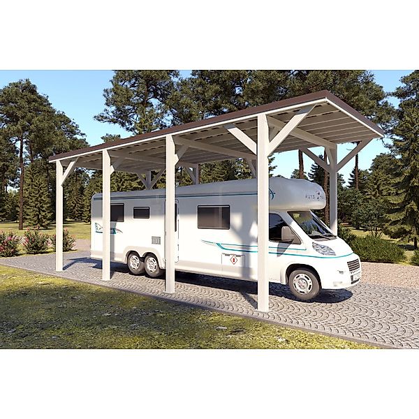 Holzbrüder Camping-Carport Ralf 32m² Reinweiß-Dunkelbraun günstig online kaufen