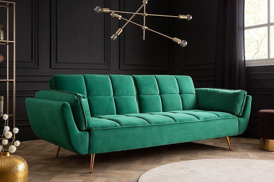 riess-ambiente Schlafsofa BOUTIQUE 213cm smaragdgrün - Samt, goldene Füße, günstig online kaufen