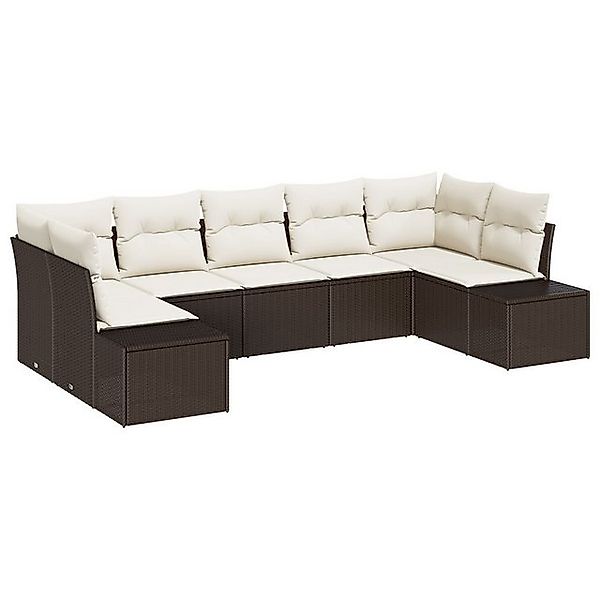vidaXL Loungesofa 7-teiliges Garten Sofa Set mit Kissen Braun Poly Rattan, günstig online kaufen