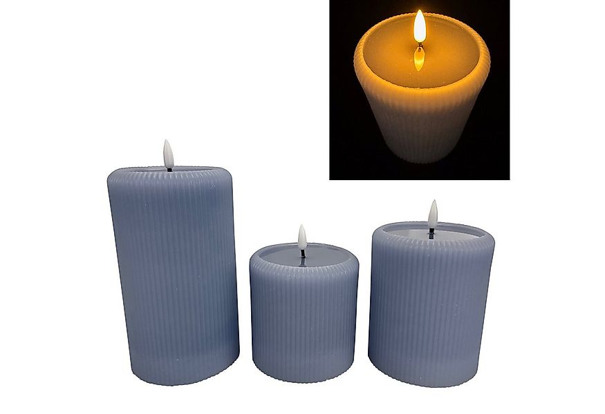 Online-Fuchs LED-Kerze 3 moderne LED Stumpenkerzen XL mit spiegelnder Flamm günstig online kaufen