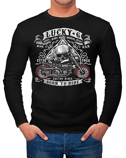 Neverless Longsleeve Herren Longsleeve Biker Lucky 6 Totenkopf Pik Motorrad günstig online kaufen