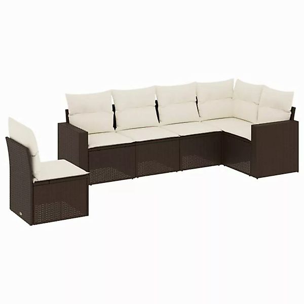 vidaXL Sofaelement 6-tlg. Garten-Sofagarnitur mit Kissen Braun Poly Rattan günstig online kaufen