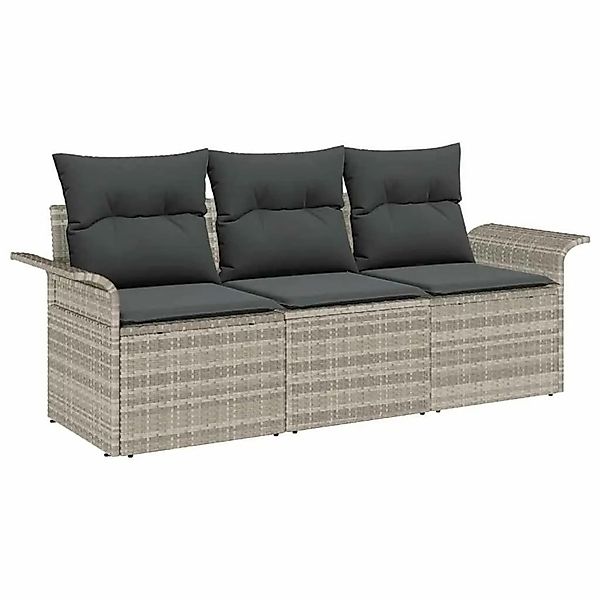 vidaXL Sofa Set mit Kissen 3-Tlg Grau Poly-Rattan 3345222 günstig online kaufen
