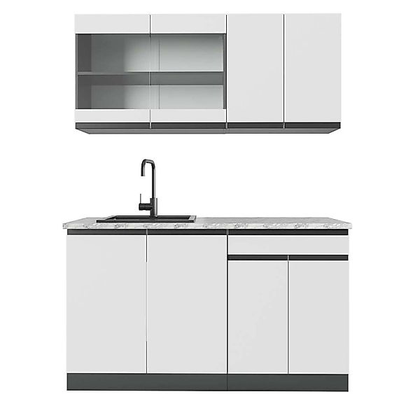Vicco R-Line Singleküche Weiß/Anthrazit 140 cm AP Marmor günstig online kaufen