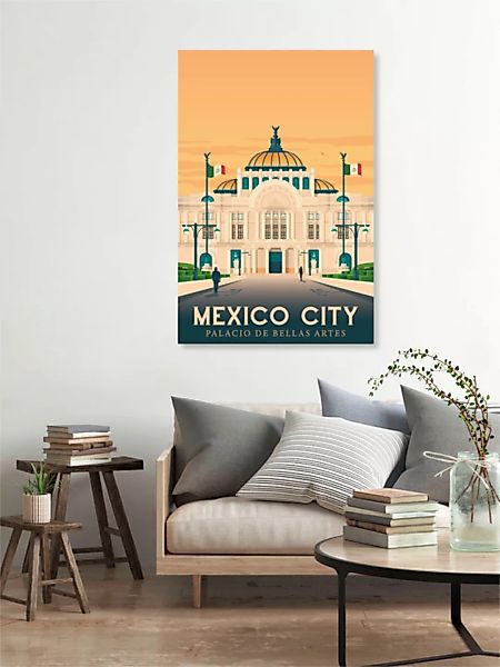Poster / Leinwandbild - Palacio Bellas Artes Mexiko City Vintage Travel Wan günstig online kaufen