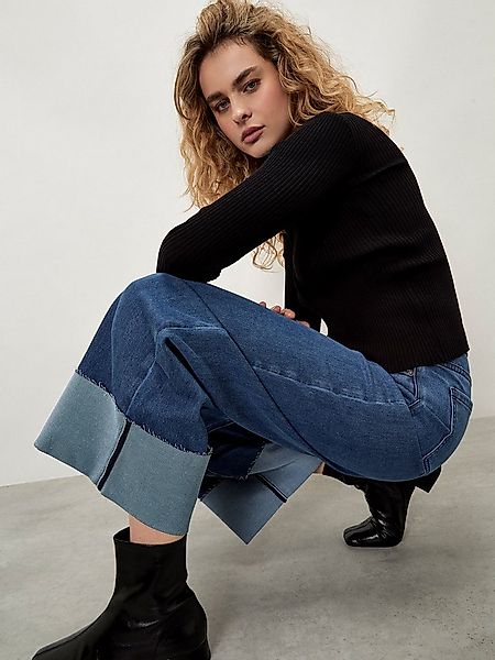 Apricot Weite Jeans High-Waist-Jeans mit breitem Umschlag günstig online kaufen