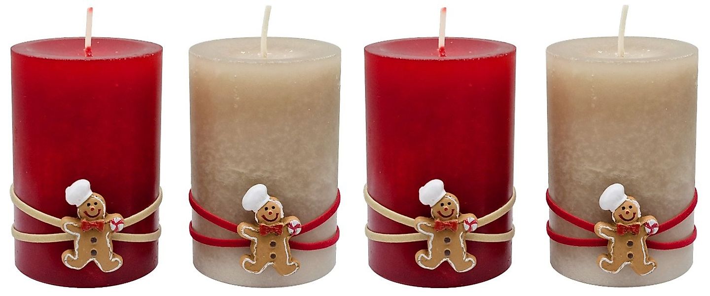 ZauberDeko Adventskerze Adventskerzen Stumpenkerzen Kerzen Beige Rot Lebkuc günstig online kaufen
