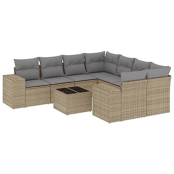 vidaXL 9-Tlg Garten-Sofagarnitur mit Kissen Beige Poly Rattan 3222358 günstig online kaufen