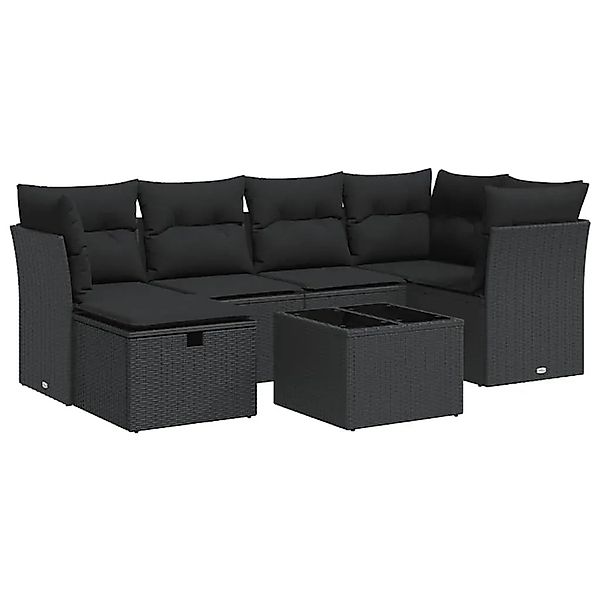 vidaXL 7-Tlg Garten-Sofagarnitur mit Kissen Schwarz Poly Rattan 3325291 günstig online kaufen
