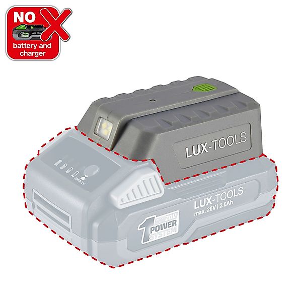 LUX-TOOLS-USB-Akkuadapter 20 V mit Taschenlampe günstig online kaufen