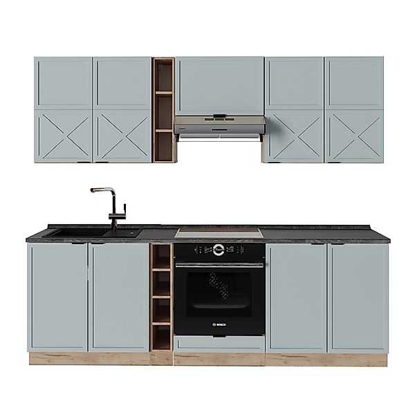 Vicco Fame-Line Küchenzeile Hellblau-grau/Goldkraft Eiche 235 cm AP Anthraz günstig online kaufen