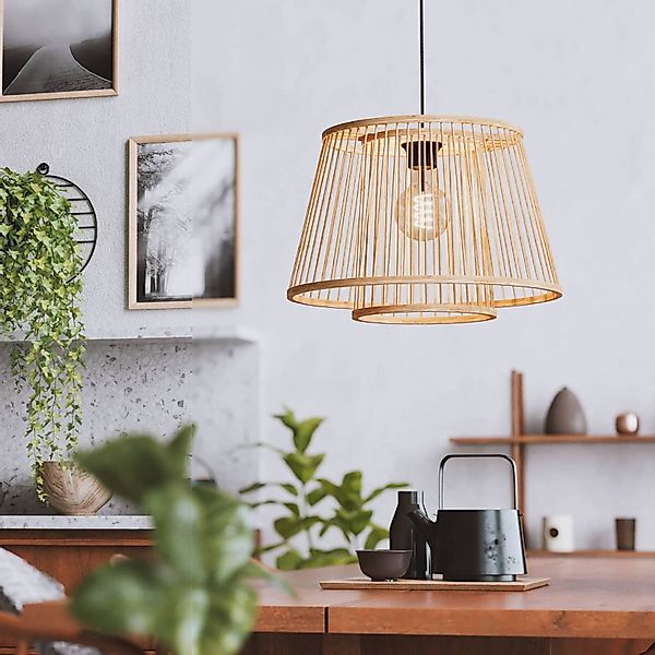 EGLO Hängeleuchte »HYKEHAM Pendellampe, Stahl und Holz, E27, Hängelampe, Fl günstig online kaufen