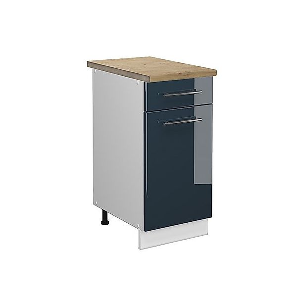 Vicco Küchenunterschrank Fame-Line Dunkelblau Hochglanz/Weiß 40 cm AP Eiche günstig online kaufen