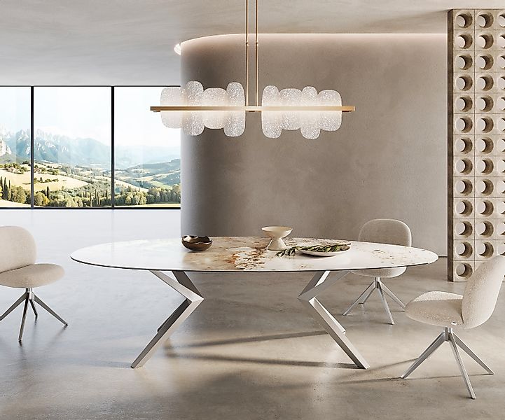 Esstisch Edge Oval 280x130 Keramik Minas Melange Weiß-Beige Zenthara kantig günstig online kaufen