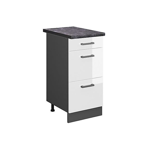 Vicco Küchenunterschrank R-Line Weiß Hochglanz/Anthrazit 40 cm mit Schublad günstig online kaufen