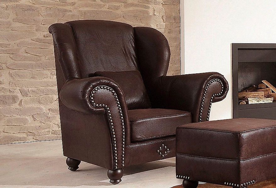 Home affaire Sessel King George gemütlicher Ohrensessel mit Ziernägeln, mit günstig online kaufen