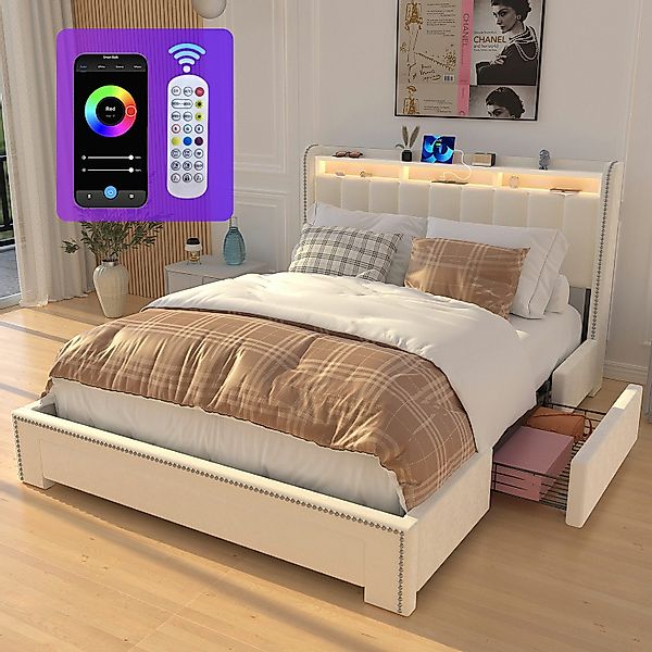 oyajia Polsterbett LED-Beleuchtung Doppelbett 90x200cm mit günstig online kaufen