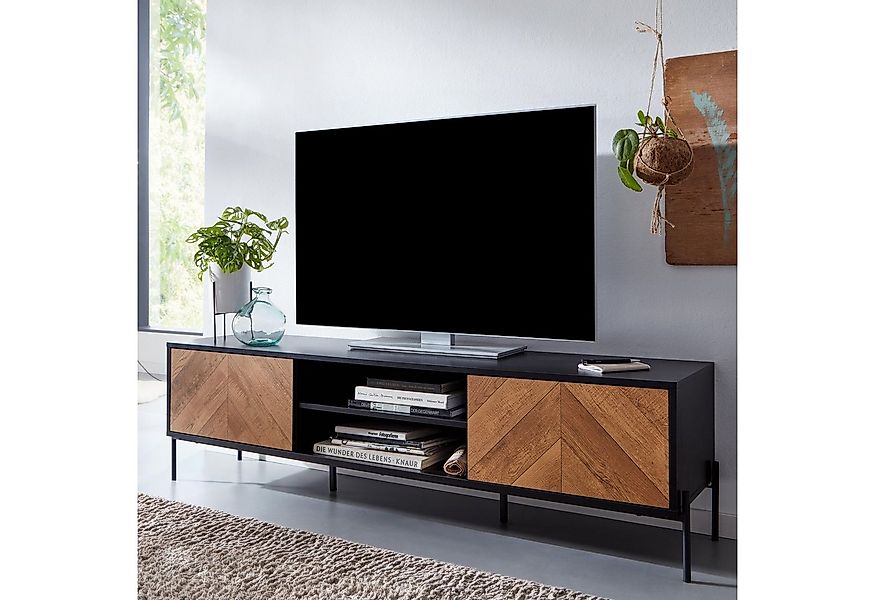 FINEBUY Lowboard FB77738 TV-Board Kommode 160cm MDF Eiche Schwarz Dekor Des günstig online kaufen