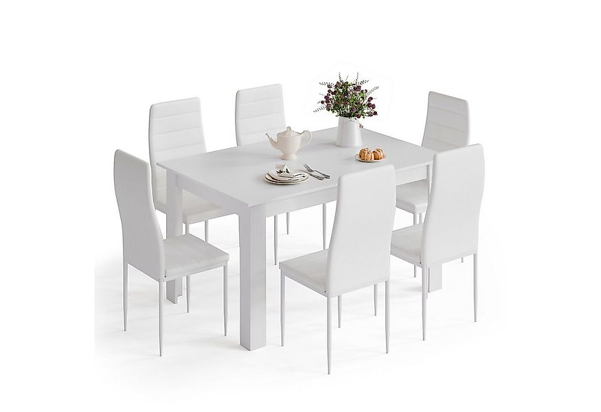 Mondeer Essgruppe Esszimmergruppe (Set, 7-tlg), mit 6 weiß Stühlen günstig online kaufen