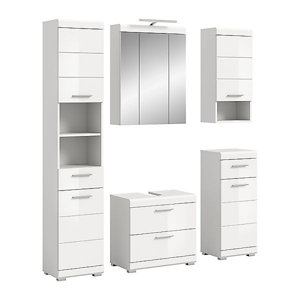Badkombination 5-teilig Schubladen 164 x 191 x 34 cm Front Weiß Hochglanz F günstig online kaufen