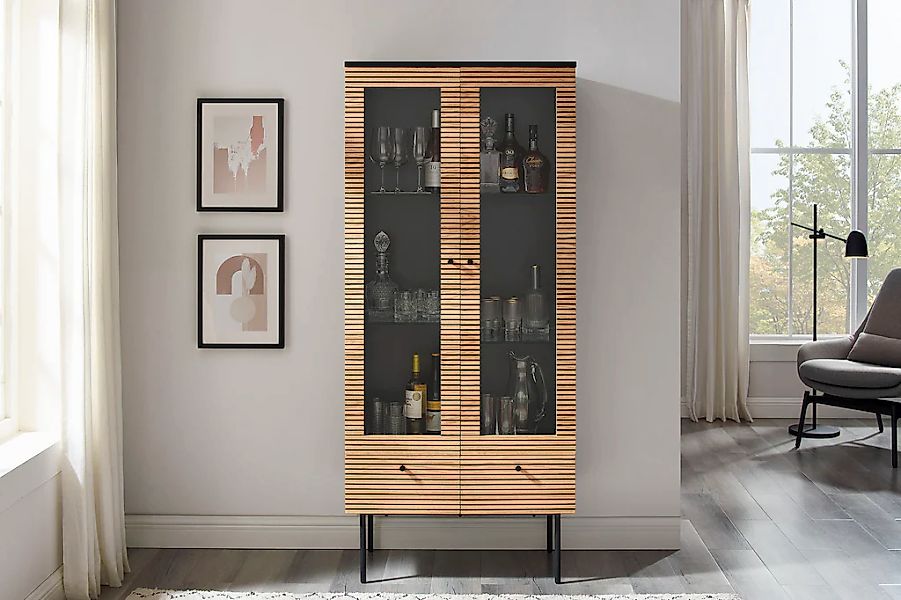 SalesFever Vitrine "Torsby Designer Vitrine in edler Optik", Eiche Echtholz günstig online kaufen