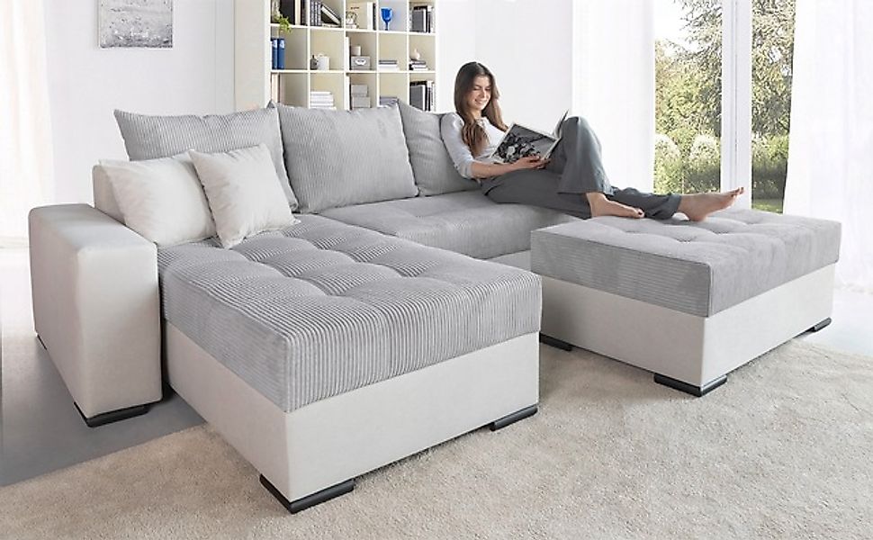 COLLECTION AB Ecksofa »Josy L-Form, Breite 214 cm, mit 3 großen Rückenkisse günstig online kaufen