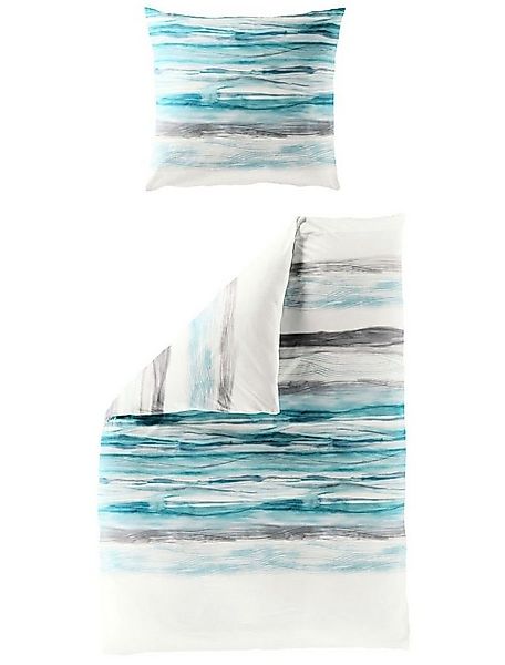 BIERBAUM Bettwäsche 135x200cm Streifen Blau Aqua, Biber, 2 teilig, Elegante günstig online kaufen
