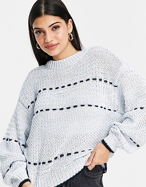 Pieces – Pullover in Blau mit Kontrastnaht günstig online kaufen