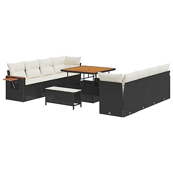 vidaXL Gartensofa-Set mit Kissen 12 Stk Schwarz und Creme Poly-Rattan 33651 günstig online kaufen