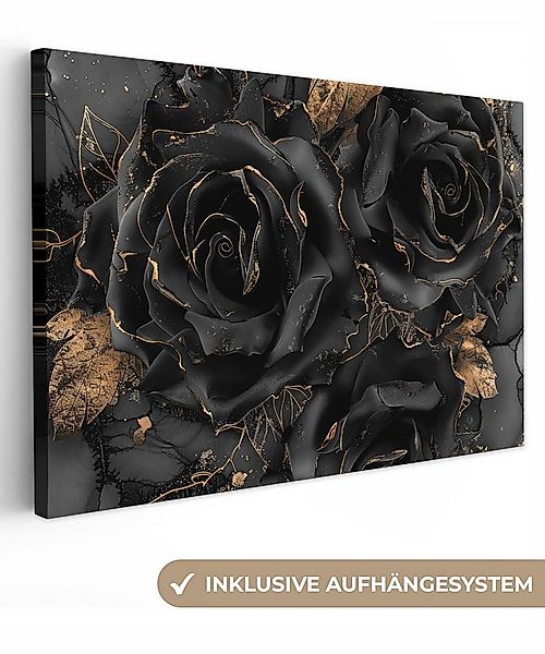 OneMillionCanvasses® Leinwandbild Rosen - Schwarz - Blumen - Gold, Fotodruc günstig online kaufen