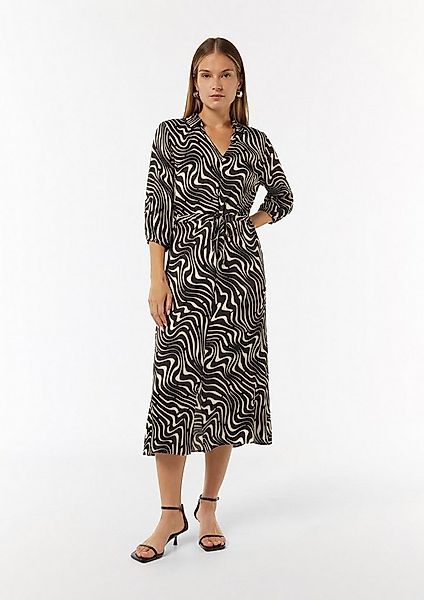 comma Midikleid Kleid Gemustertes Hemdblusenkleid mit Tunnelzug günstig online kaufen