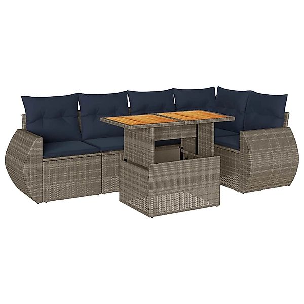 vidaXL 6-Tlg Garten-Sofagarnitur mit Kissen Grau Poly Rattan 3327267 günstig online kaufen