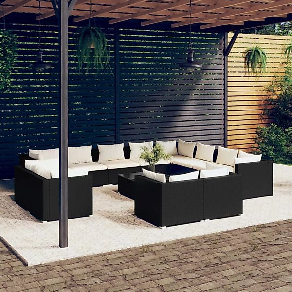 Vidaxl 13-tlg. Garten-lounge-set Mit Kissen Schwarz Poly Rattan günstig online kaufen