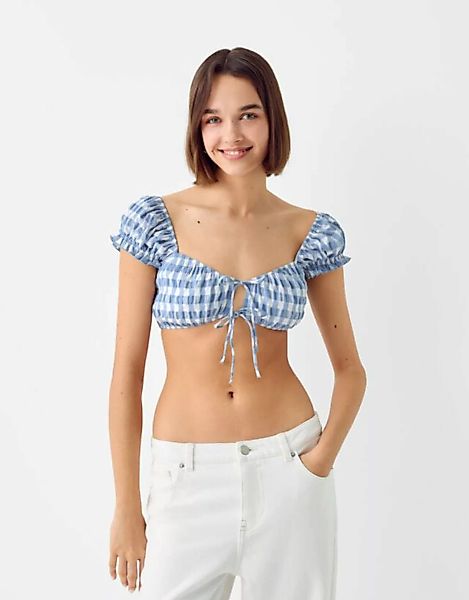 Bershka Cropped Top Mit Vichykaros Damen Xs Blau günstig online kaufen