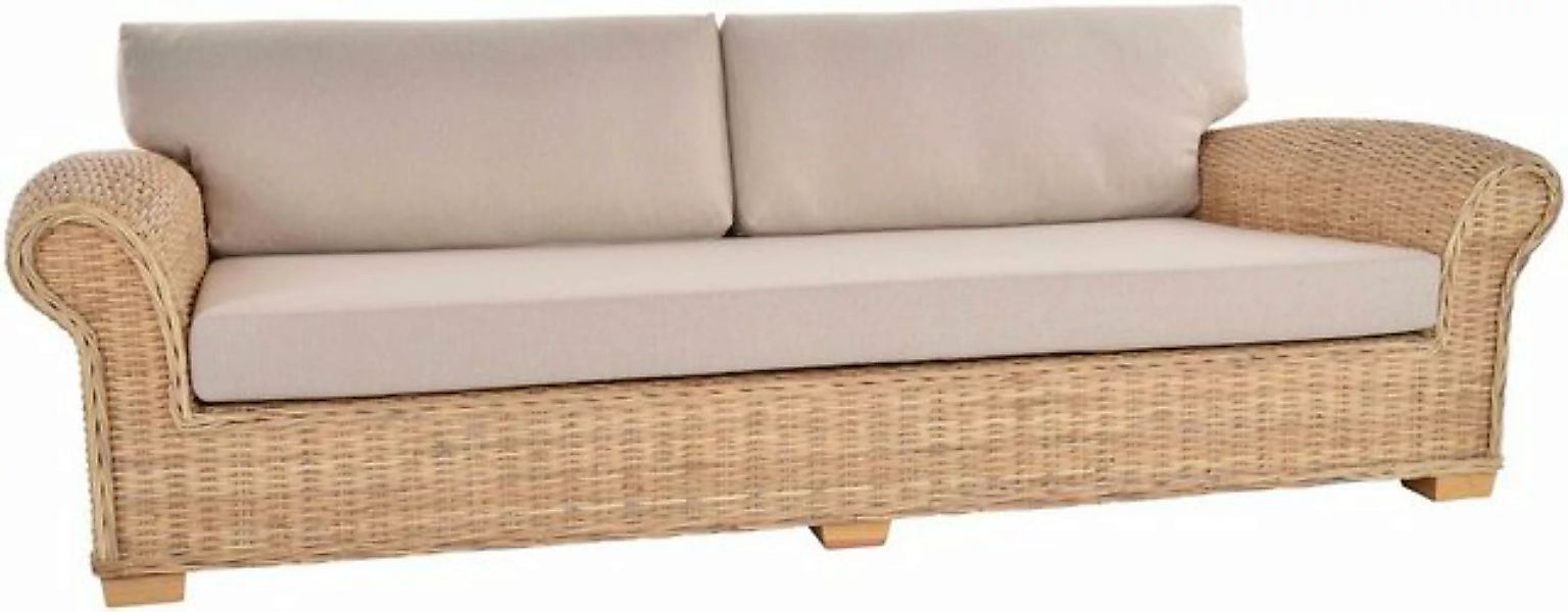 Krines Home Loungesofa Rattansofa Couch Chester Natur Rattan Sofa mit Polst günstig online kaufen