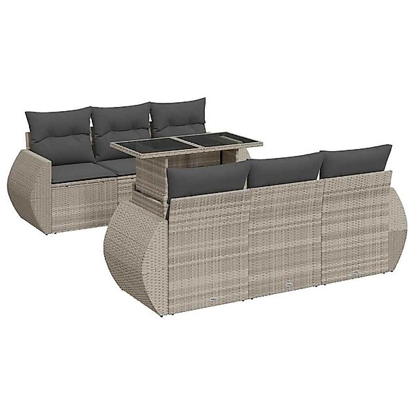 vidaXL 7-Tlg Garten-Sofagarnitur mit Kissen Hellgrau Poly Rattan 3326583 günstig online kaufen