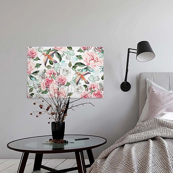Bricoflor Leinwandbild Mit Vögeln Und Blumen Modernes Wandbild Für Schlafzi günstig online kaufen