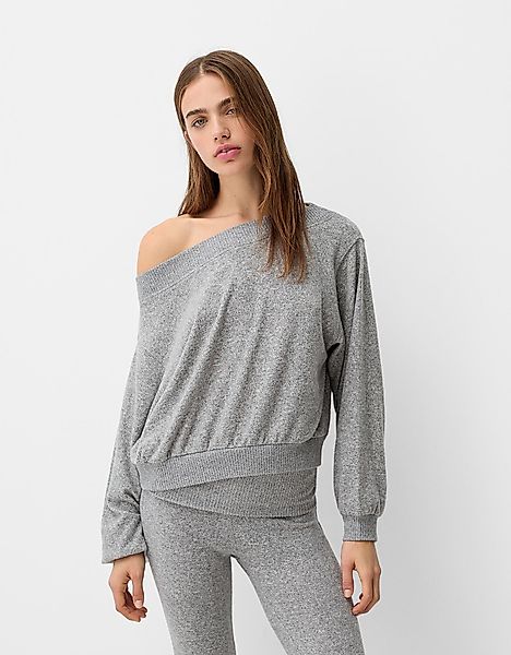 Bershka Asymmetrischer Soft-Touch-Pullover Damen 10-12 Grau günstig online kaufen