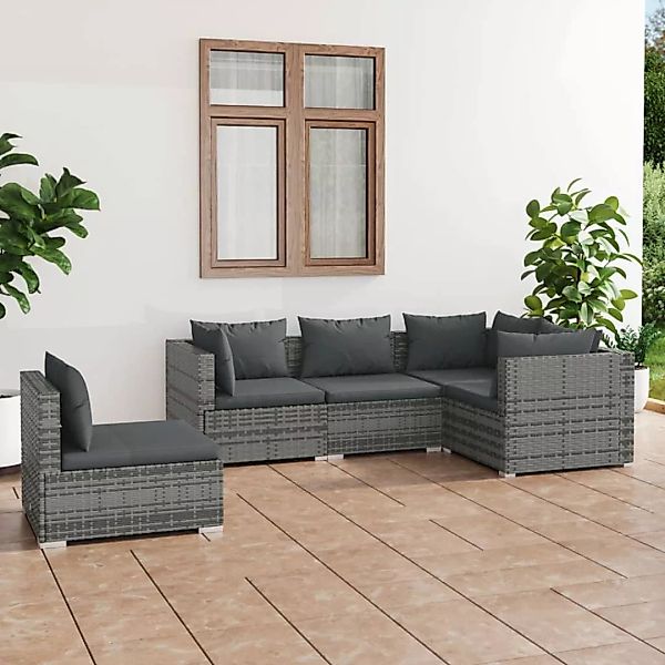 Vidaxl 5-tlg. Garten-lounge-set Mit Kissen Poly Rattan Grau günstig online kaufen