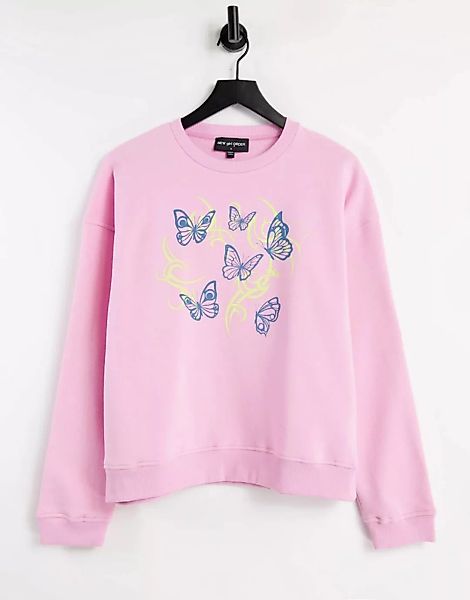 New Girl Order – Oversize-Sweatshirt mit Schmetterlingsgrafik-Rosa günstig online kaufen