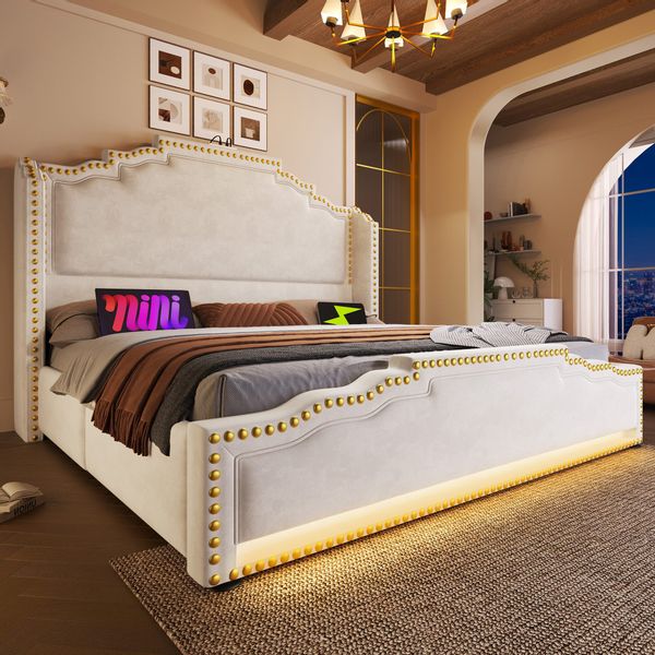 Flieks Polsterbett, Doppelbett 140x200cm mit LED-Beleuchtung günstig online kaufen